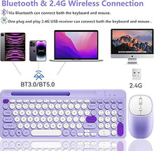 Load image into Gallery viewer, Bluetooth Keyboard and Mouse Wireless, Rechargeable Keyboard and Mouse Combo with Phone Holder (Bluetooth 5.0+3.0+2.4GHz) Quiet Ergonomic Compatible with Mac/Windows/iOS/Android (Purple)
