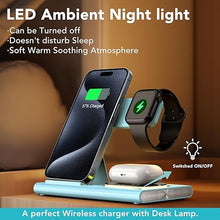 Load image into Gallery viewer, 3 in 1 Foldable Charging Station for Apple Products,Fast Wireless Charger Travel Dock Adapter&amp;Light for iPhone 16/15/14/13/12/11/X/XS,for iWatch 10/9/8/7/Ultra2/Ultra/SE,for AirPods 4/3/2/Pro/2(Blue)
