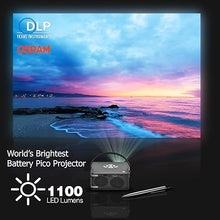 Load image into Gallery viewer, [6 Hr Battery] Worlds Brightest AAXA P6 Ultimate 1100 LED Lumens Smart Projector, USBC Video, 20000mah, WiFi BT Speaker, Direct iPhone Mirroring, Portable Mini Projector, 1080p, HDMI/USB/TF Inputs
