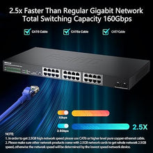 Load image into Gallery viewer, 24 Port 2.5G Web Managed Ethernet Network Switch 24 x 2.5 Gigabit | 2 x 10G SFP+ | Work with 10-100-1000Mbps Devices | 160G Bandwidth | Fanless Quiet Metal Internet Switch | Rack Mount
