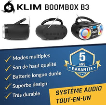 Load image into Gallery viewer, KLIM B3 Portable CD Player - New 2024 - FM Radio CD MP3 Bluetooth AUX USB RGB Lights - CD Boombox - Wired and Wireless Mode with Rechargeable Batteries - Upgraded CD Laser Lens - Digital EQ - Black
