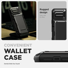 Load image into Gallery viewer, VRS DESIGN Damda Glide DuoGuard for iPhone 16 Pro Max Phone Case (2024), Premium Sturdy Fully Covered Camera Lens Protection Cover Card Holder Wallet Case (Groove Black)
