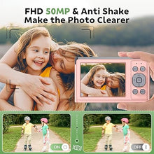 Load image into Gallery viewer, Digital Camera, FHD 50MP 1080P Autofocus Camera, Digital Point and Shoot Camera Vlogging Camera with 16X Zoom Anti Shake, Compact Camera for Boys Girls Kids Camera with 32GB SD Card, 2 Batteries-Pink
