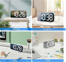 Load image into Gallery viewer, Digital Alarm Clock for Bedroom,6.7" LED Clock Mirror Surface with 2 USB Charger Port,Adjustable Brightness,Dual Alarm,Snooze,12/24H,Large Display Clock for Room Decor(White)
