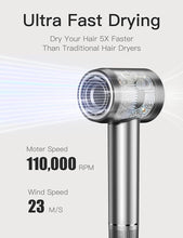 Load image into Gallery viewer, Negative Ionic High-Speed Hair Dryer with 11,0000 RPM Brushless Motor for Fast Drying, Professional Blow Dryer with Diffuser and Nozzle, Low Noise Hairdryer for Salon Home Travel

