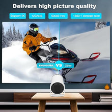 Load image into Gallery viewer, Mini Projector, HY300 Portable Projector, Support 4K 1080P with Dual-Band WIFI6 5G Wireless 5.0 Bluetooth Android 11, 180° Rotatable,160 ANSI Auto Keystone Correction, 40"-130" Screen Video Projector
