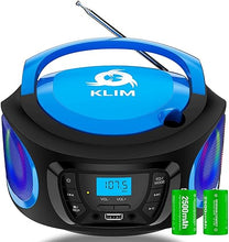 Load image into Gallery viewer, KLIM Boombox Portable Audio System - New Version 2024 - FM Radio CD Player Bluetooth MP3 USB AUX - Includes Rechargeable Batteries - Wired &amp; Wireless Modes - Compact and Sturdy - Blue
