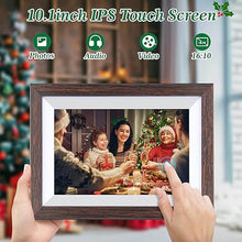 Load image into Gallery viewer, WiFi Digital Picture Frame 10.1 Inch Smart Digital Photo Frame with IPS Touch Screen HD Display, 16GB Storage Easy Setup to Share Photos or Videos Anywhere via Free Frameo APP (Brown Wood Frame)
