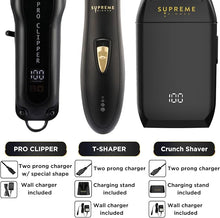 Load image into Gallery viewer, Supreme Trimmer 3-in-1 Barber Bundle | Pro Clipper, T-Shaper Trimmer &amp; Crunch Foil Shaver | Professional Beard Trimmer Men’s Hair Clipper Kit | Black
