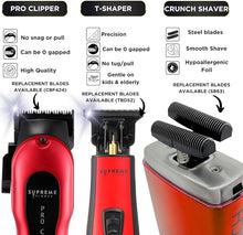 Load image into Gallery viewer, Supreme Trimmer 3-in-1 Barber Bundle | Pro Clipper, DLC T-Shaper Trimmer &amp; Crunch Foil Shaver | Professional Beard Trimmer Men’s Hair Clipper Kit | Red
