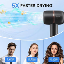 Load image into Gallery viewer, Ionic Hair Dryer, High Speed Hair Dryer,160000RPM Professional Blow Dryer 500 Millions Negative Ionic Care Fast Drying Hair Dryer, Thermo-Control Low Noise with Magnetic Nozzle &amp; Diffuser, Black
