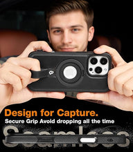Load image into Gallery viewer, Capture Grip Loop Magnetic Stand for iPhone 16 Pro Case with Screen Protector, Protective iPhone 16 Pro Case Leather, Compatible with MagSafe, Built-in Kickstand,for Men Women, Black
