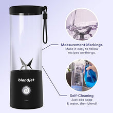 Load image into Gallery viewer, BlendJet Portable Blender for Smoothies &amp; Shakes - 16oz BlendJet 2 Cordless Personal Small Blender, USB-C Rechargeable &amp; Self Cleaning - Mini Travel Blender with Stainless Steel Blade (Sea Glass)
