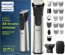 Load image into Gallery viewer, Philips Norelco Multigroom Series 9000 - 21 piece Men&#39;s Grooming Kit for beard, body, face, nose, ear hair trimmer w/ premium storage case, MG9510/60
