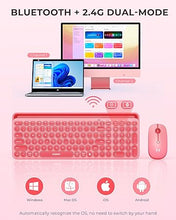 Load image into Gallery viewer, seenda Bluetooth Keyboard and Mouse for iPad, Multi-Device Bluetooth + 2.4G Wireless Round Key Cute Keyboard Mouse with Tablet Holder for MacBook/Windows Computer, iOS/Andriod Tablet Phone Coral Pink
