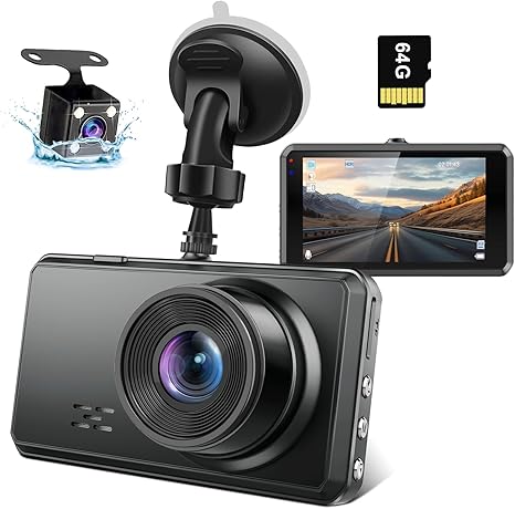 2K Dual Dash Camera for Cars, Free 64G SD Card, FHD 2K+1080P Dash Cam Front and Rear, 3.2'' IPS Screen, 176° Wide Angle Dashcam, 24H Parking Monitor, G-Sensor, Loop Recording, Night Vision, WDR