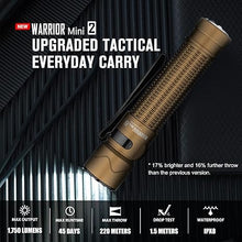 Load image into Gallery viewer, OLIGHT Warrior Mini2 1750 Lumens Rechargeable Tactical Flashlight with Dual Switch and Proximity Sensor, High Performance LED Flashlights for EDC, Outdoor, Camping and Emergency (Desert Tan)
