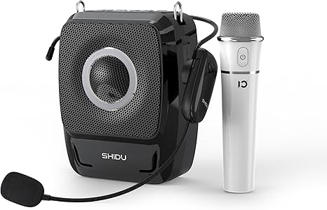 SHIDU Voice Amplifier, Portable Speaker with Wireless Microphones Headset & Handheld Microphone Small PA System supports Bluetooth TF Card and U-Disk Play Music for Teachers Tour Guides Speech Meeting