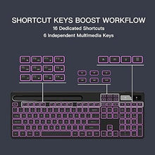 Load image into Gallery viewer, Wireless Keyboard with 7-Color RGB Backlit, Full-Size Computer Keyboard with Phone Tablet Holder, Rechargeable 2.4G Wireless Gaming Keyboard with Light Up Key, Compatible with Mac, Windows
