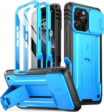 Load image into Gallery viewer, Poetic Revolution Case for iPhone 16 Pro 6.3 inch, [Slide Camera Cover], Full-Body Military Grade Rugged Shockproof Cover with Kickstand and Built-in-Screen Protector, Light Blue
