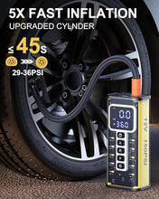 Load image into Gallery viewer, Tire Inflator Portable Air Compressor - Air Pump for Car Tires Battery Powered &amp; 150PSI, Electric Tire Pump 12V DC Dual Power Supply, Tire Pressure Gauge, 5X Fast Inflation for SUVs, Bikes, Balls
