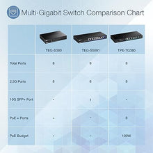 Load image into Gallery viewer, TRENDnet 9-Port Unmanaged 2.5G Switch with 10G SFP+Port, TEG-S5091, 8 x 2.5GBASE-T Ports, 60Gbps SwitchingCapacity, Fanless, Wall Mountable,Lifetime Protection,Black

