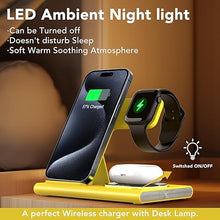 Load image into Gallery viewer, 3 in 1 Foldable Charging Station for Apple Products,Fast Wireless Charger Travel Dock Adapter&amp;Light for iPhone 16/15/14/13/12/11/X/XS,for iWatch 10/9/8/7/Ultra2/Ultra,for AirPods 4/3/2/Pro/2(Yellow)
