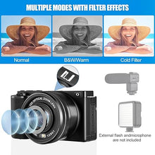 Load image into Gallery viewer, 4K Digital Camera for Photography and Video, 12X Optical Zoom 64MP Autofocus Anti-Shake Vlogging Camera for YouTube, Built-in Fill Light and Flash Travel Camera with 64GB SD Card,Battery (Black)
