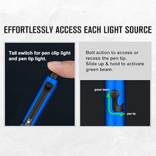 Load image into Gallery viewer, OLIGHT O&#39;Pen Glow EDC Pen Light, 120 Lumens with Green Beam, Rechargeable LED Flashlight for Outdoor Uses, Writing, Adventure, Professional Business Gift(Blue)
