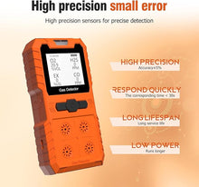 Load image into Gallery viewer, 4 Gas Detector, detectable CO,O2,H2S,EX, Rechargeable LCD Display Portable Gas Monitor Sound, Light and Vibration Alarm Gas Sniffer(Orange)
