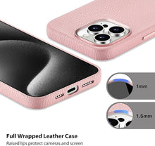 Load image into Gallery viewer, Belemay Compatible with iPhone 16 Pro Max Leather Case - MagSafe Compatible - [Premium Pebbled Leather] Metal Buttons &amp; Camera Bezel - Slim Fit - Luxury Phone Cover (6.9-inch) - Pink
