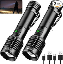 Load image into Gallery viewer, NAKCNM LED Flashlights High Lumens, Rechargeable Pocket Flashlight with Clip 5 Modes Super Bright 20000 Lumen, Waterproof Small Flashlights Powerful Flash Light for Home Outdoor Emergencies(2 Pack)
