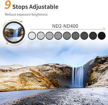Load image into Gallery viewer, K&amp;F Concept 55mm Variable ND2-ND400 ND Lens Filter (1-9 Stops) for Camera Lens, Adjustable Neutral Density Filter with Microfiber Cleaning Cloth (B-Series)
