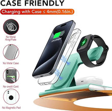 Load image into Gallery viewer, 3 in 1 Foldable Charging Station for Apple Products,Fast Wireless Charger Travel Dock Adapter&amp;Light for iPhone 15/14/13/12/11/X/XS/XR 8,for iWatch Ultra2/9/Ultra/8/7/6/SE,for Air Pods 3/2/Pro/2(Green)
