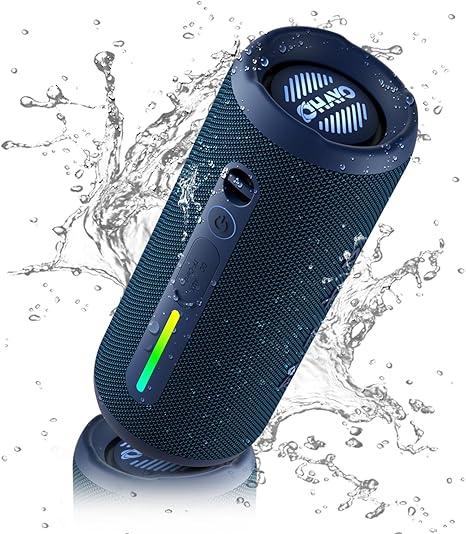 OHAYO Portable Bluetooth Speaker, IPX7 Waterproof Wireless Speaker with 24W Stereo Sound, Active Extra Bass, Bluetooth 5.3, RGB Lights, Dual Pairing, Up to 30H Playtime for Home, Outdoor, Party (Blue)