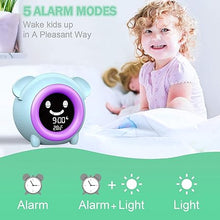 Load image into Gallery viewer, Kids Alarm Clock, Toddler Sleep Training Clock with Night Light, Sleep Sounds Machine, Nap Timer, Electric Bedside Desk Clock with USB Charging Port, Cute Kids Room Decor, Birthday
