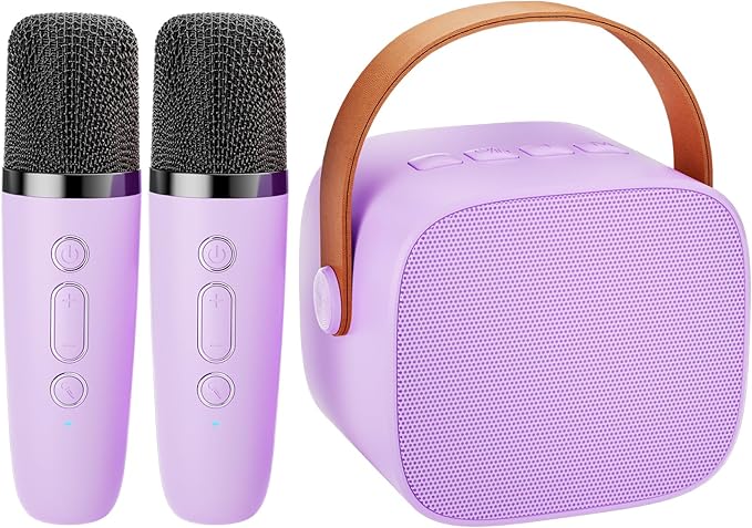 IROO Mini Karaoke Machine for Kids, Portable Bluetooth Speaker with 2 Wireless Microphones for Kids and Adults, Gifts for Girls and Boys Age 4-12 Year Old Birthday Party Home (Purple)