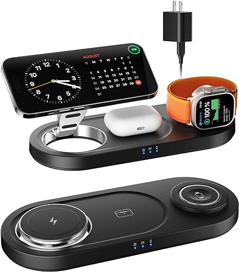 2024 Upgraded 3 in 1 Wireless Charger, Nano Magnetic iPhone Charging Station for Apple Devices, Fast Mag Safe Charging Pad for iPhone 16/15/14/13/12 Series & AirPods Pro & Apple Watch Series, Black