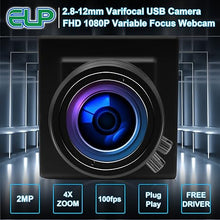 Load image into Gallery viewer, Varifocal Lens Usb Camera Full HD 2448P Usb Webcam Mini Camera,8 MP High Definition Usb with Cameras,USB2.0 Web Cameras,Plug&amp;Play,2.8-12mm Varifocal Lens USB Cameras with UVC for Android Linux Windows
