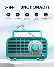 Load image into Gallery viewer, Radio with Bluetooth, Radio Portable AM FM, Plug in Wall and Play, or AA Battery Operated Radios, Best Reception Vintage Retro Radio Built in Clear Speaker Headphone/AUX in Jack Green
