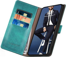 Load image into Gallery viewer, SUANPOT Compatible with iPhone 16 6.1&quot; Wallet case with RFID Blocking Credit Card Holder,Flip Book PU Leather Protective Cover Women Men for Apple 16 Phone case Blue Green
