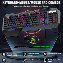 Load image into Gallery viewer, Wireless Gaming Keyboard and Mouse Combo,Rainbow LED Backlit Keyboard with Rechargeable 3800mAh Battery Metal Panel,Removable Wrist Rest Mechanical Feel and 7 Color Mute Gaming Mice for PC PS4 PS5
