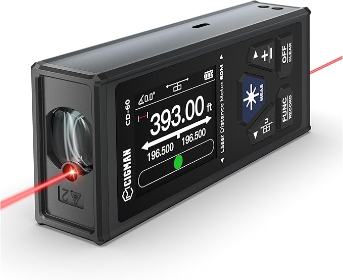 CIGMAN Dual Laser Measuring Tool, 393ft/120M Bilateral Laser Measurement Tool, Rechargeable Laser Measure with M/in/Ft 6 Units, Backlit LCD Display, Angle Sensor, Pythagorean Mode, Area and Volume