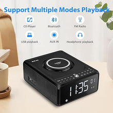 Load image into Gallery viewer, Gelielim Boombox CD Player Alarm Clock, Digital FM Radio, Bluetooth CD Player with Remote, 10W Wireless Charging, Headphone Jack,USB &amp; AUX Ports, Dimmable LED Display, Small CD Players for Home
