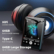 Load image into Gallery viewer, 64GB MP3 Player with Bluetooth5.3, 2.4-Inch HD Full Touch Screen, Portable Lossless Sound Music Player with HD Speaker, mp3 with FM Radio Recording e-Book, Record, Earphone Included
