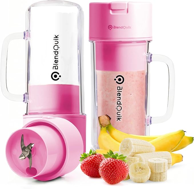 Personal Portable Blender For Shakes & Smoothies, Leakproof & Stylish Portable Mason Jar Shaker, Rechargeable Mini Blender with 10-Blade Blending System 14oz, Pink