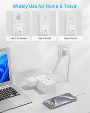 Load image into Gallery viewer, European Travel Plug Adapter, EU/UK/US Travel Plug Adapter Power Strip, 6 AC Outlets, 4 USB Ports (2 USB C), 3ft Wrapped Around Extension Cord, Compact for Travel
