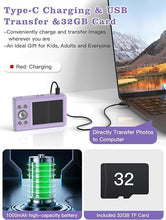 Load image into Gallery viewer, Upgrade Digital Camera, 56MP FHD 1080P Camera for Kids with 16x Zoom Anti Shake, Kid Camera with 32GB TF Card, Two Batteries, Lanyard, Compact Small Camera for Kids Boys Girls?Purple?
