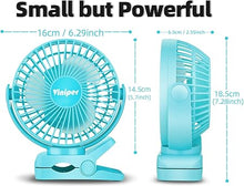 Load image into Gallery viewer, Viniper 6 inch Rechargeable Clip on Fan, 5000mah Battery Desk Fan : 360° Rotation &amp; 3 Speeds Strong Wind Portable Fan, 8-30 Working Hours, Quiet and Powerful (Sky blue)
