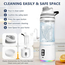 Load image into Gallery viewer, Portable Blender, 300W Personal Mini Blender for Shakes and Smoothies, 24oz Compact Travel Blender with 6000mah USB-C Rechargeable, Intelligent Cleaning Travel Lid &amp; BPA-Free Bottle Gym/Kitchen White
